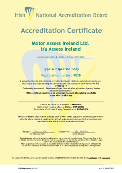 Motor Assess Ireland Ltd. 9015 cert summary image