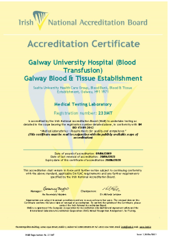 Galway University Hospital (Blood Transfusion) - 233MT Cert summary image