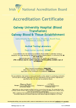 Galway University Hospital (Blood Transfusion) - 233MT Cert summary image