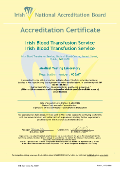 Irish Blood Transfusion Service - 405MT Cert summary image