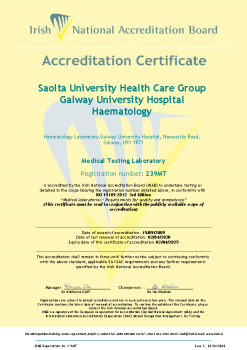 Saolta University Health Care Group Galway University Hospital Haematology - 239MT Cert summary image