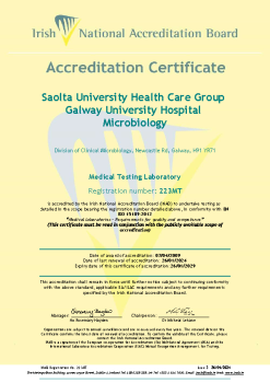 Saolta University Health Care Group Galway University Hospital Microbiology - 223MT Cert summary image