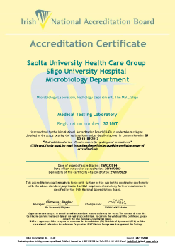 Saolta University Health Care Group Sligo Regional Hospital, Microbiology Department - 321MT Cert  summary image