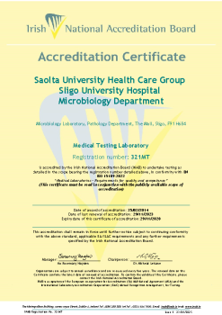 Saolta University Health Care Group Sligo Regional Hospital, Microbiology Department - 321MT Cert  summary image