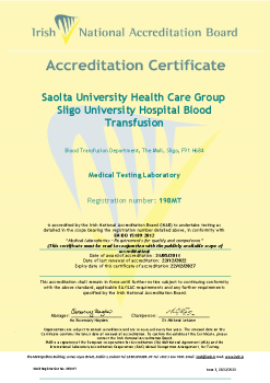 Saolta University Health Care Group Sligo University Hospital Blood Transfusion - 198MT Cert summary image