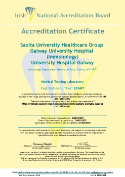 Saolta University Healthcare Group Galway University Hospital (Immunology) - 255MT Cert summary image