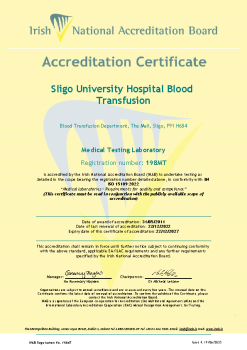 Sligo University Hospital Blood Transfusion - 198MT Cert summary image