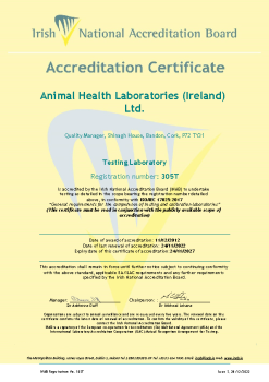 Animal Health Laboratories (Ireland) Ltd. - 305T Cert summary image