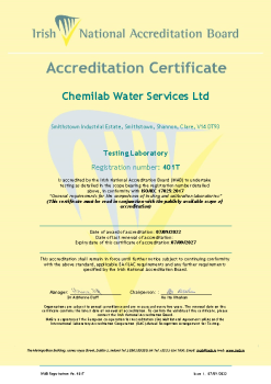 Chemilab Water Services Ltd - 401T Cert summary image