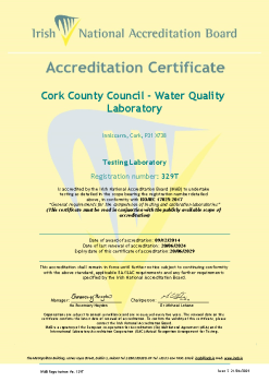 Cork County Council Water Quality Laboratory - 329T Cert summary image