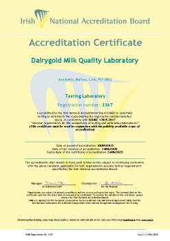 Dairygold Milk Quality Laboratory - 336T Cert summary image