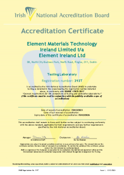 Element Materials Technology Ireland Limited t/a Element Ireland Ltd - 393T Cert summary image
