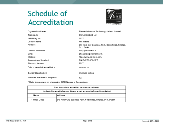 Element Materials Technology Ireland Limited t/a Element Ireland Ltd - 393T summary image