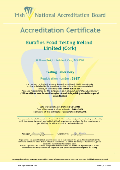 Eurofins Food Testing Ireland Limited (Cork) - 368T Cert summary image