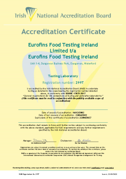 Eurofins Food Testing Ireland Ltd - 299T Cert  summary image