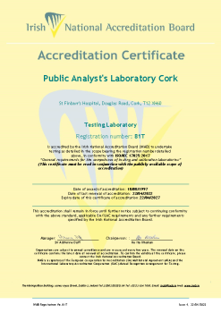 Public Analyst's Laboratory Cork - 81T Cert summary image
