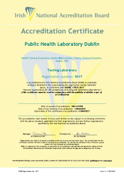 Public Health Laboratory Dublin - 101T Cert summary image