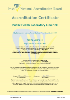 Public Health Laboratory Limerick - 96T Cert summary image