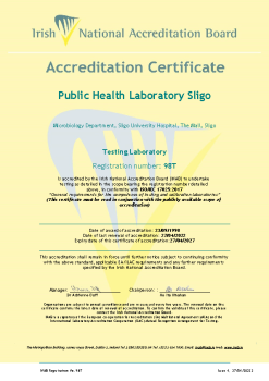 Public Health Laboratory Sligo - 098T Cert summary image