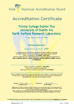 Trinity College Dublin The University of Dublin t/a Earth Surface Research Laboratory - 394T Cert summary image