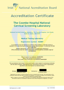 The Coombe Hospital National Cervical Screening Laboratory  420MT Cert thumbnail