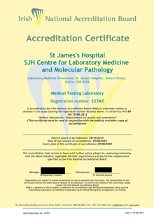 St James's Hospital t/a SJH Centre for Laboratory Medicine and Molecular Pathology 327MT Cert thumbnail