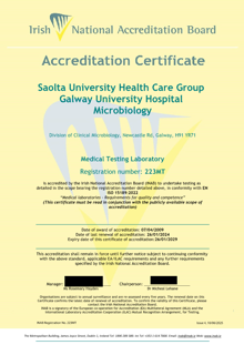 Saolta University Health Care Group Galway University Hospital Microbiology  223MT Cert thumbnail