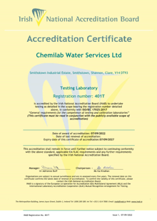 Chemilab Water Services Ltd  401T Cert thumbnail
