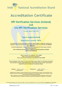 HPI Verification Services Ireland Ltd  9033 Cert thumbnail