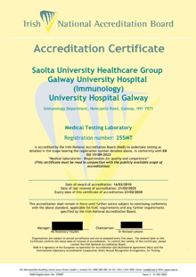 HSE West and North West Galway University Hospitals Immunology Department t/a University Hospital Galway 255MT Cert thumbnail
