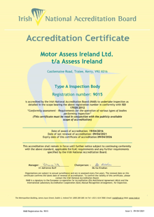 Motor Assess Ireland Ltd. 9015 Cert thumbnail