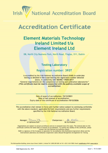 Element Materials Technology Ireland Limited t/a Element Ireland Ltd  393T Cert thumbnail