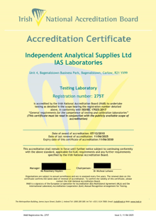 Independent Analytical Supplies Ltd  275T Cert thumbnail