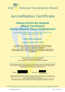 Galway University Hospital Blood Transfusion  424C Cert thumbnail