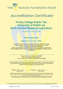 Trinity College Dublin The University of Dublin t/a Earth Surface Research Laboratory  394T Cert thumbnail