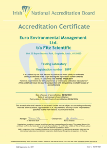 Euro Environmental Management Ltd. t/a Fitz Scientific  389T Cert thumbnail
