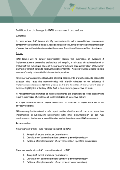 Notification of change to INAB assessment procedure summary image